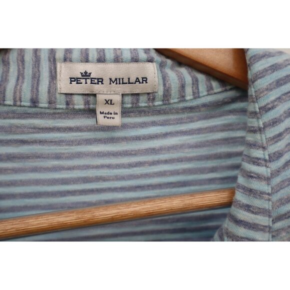Peter Millar Mens XL Striped Polo Shirt Blue Made In Peru - Picture 2 of 10